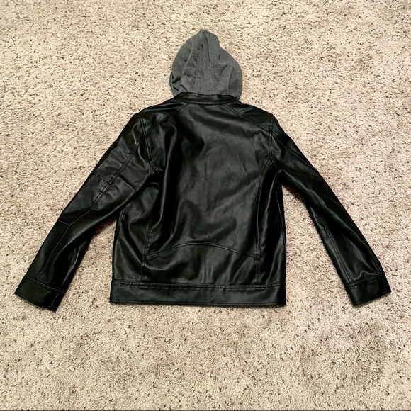 Route 66 Black Leather Jacket w/ Hood - Picture 3 of 5